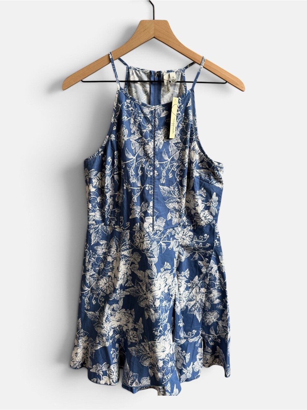 Speechless NWT Blue White Floral Halter Women's Summer Dress Size Large